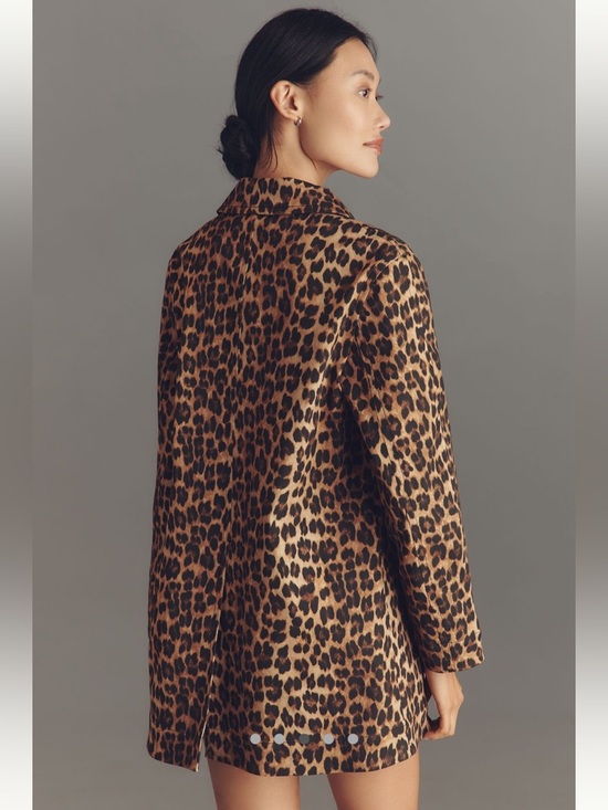 Leopard Print Women's Button Front Jacket - Brown/Black - Picture 2 of 5